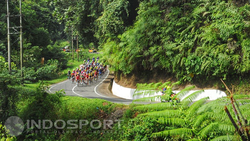 Para pebalap Tour de Singkarak melintasi kawasan Hutan Pasaman yang dikenal eksotis dengan keindahannya Copyright: © Taufik Hidayat/INDOSPORT